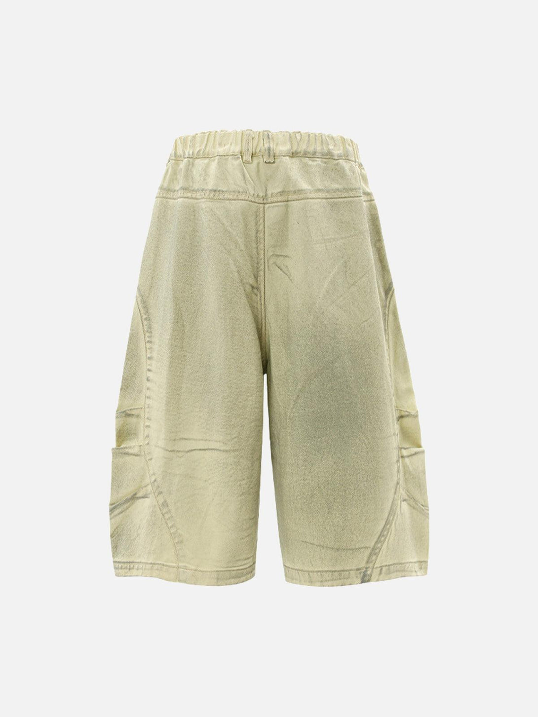 Back view of TALISHKO baggy denim shorts in washed print, showcasing relaxed summer style.