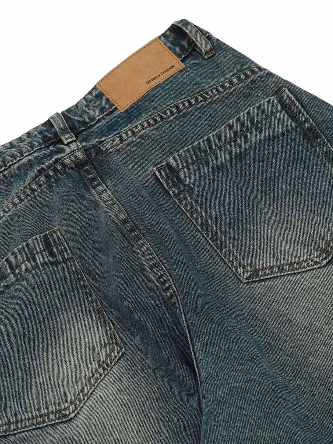 TALISHKO washed wide-leg balloon jeans with detailed stitching and classic back pockets.