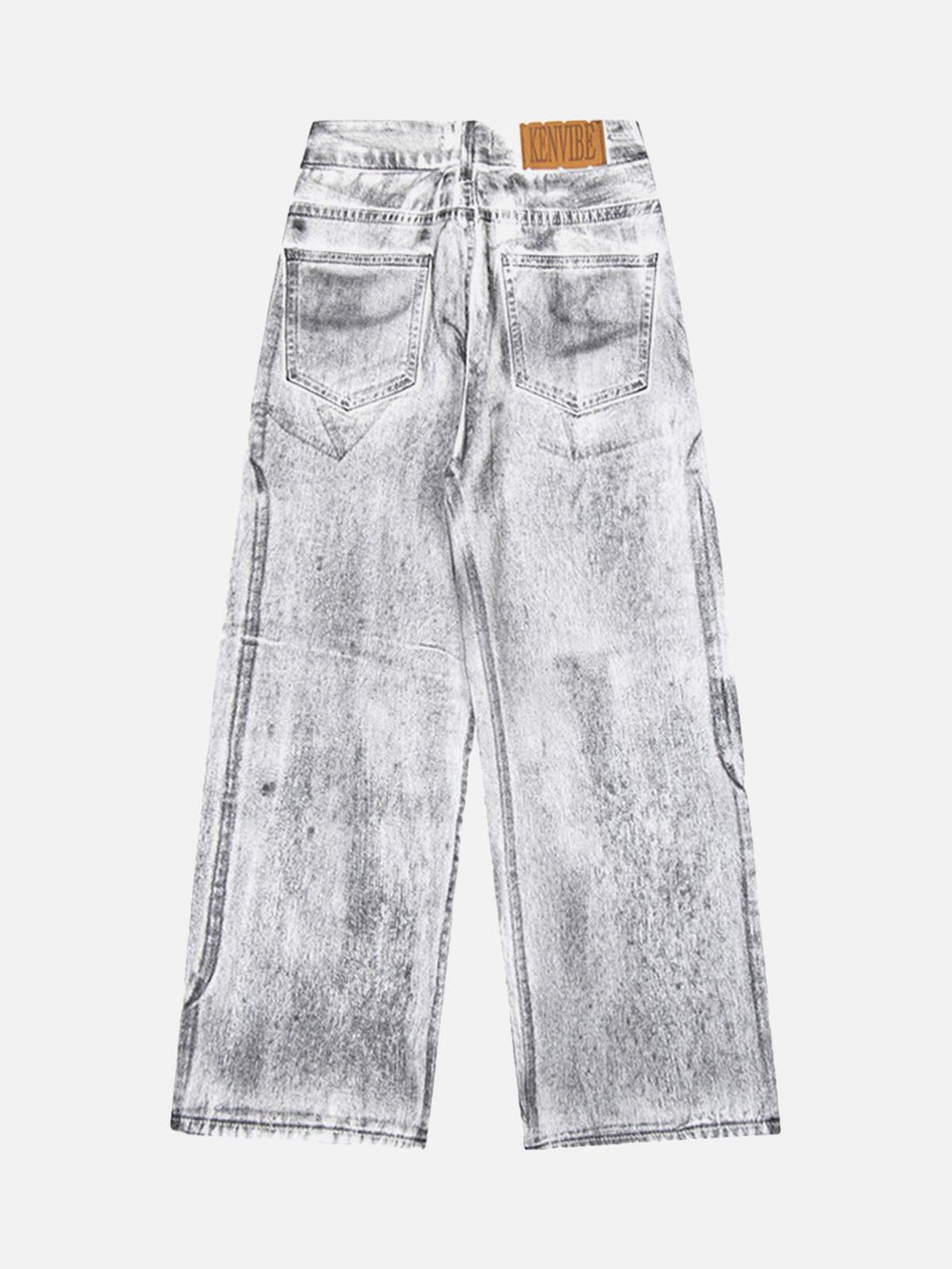 Back view of TALISHKO's distressed white loose jeans, highlighting their unique niche design.