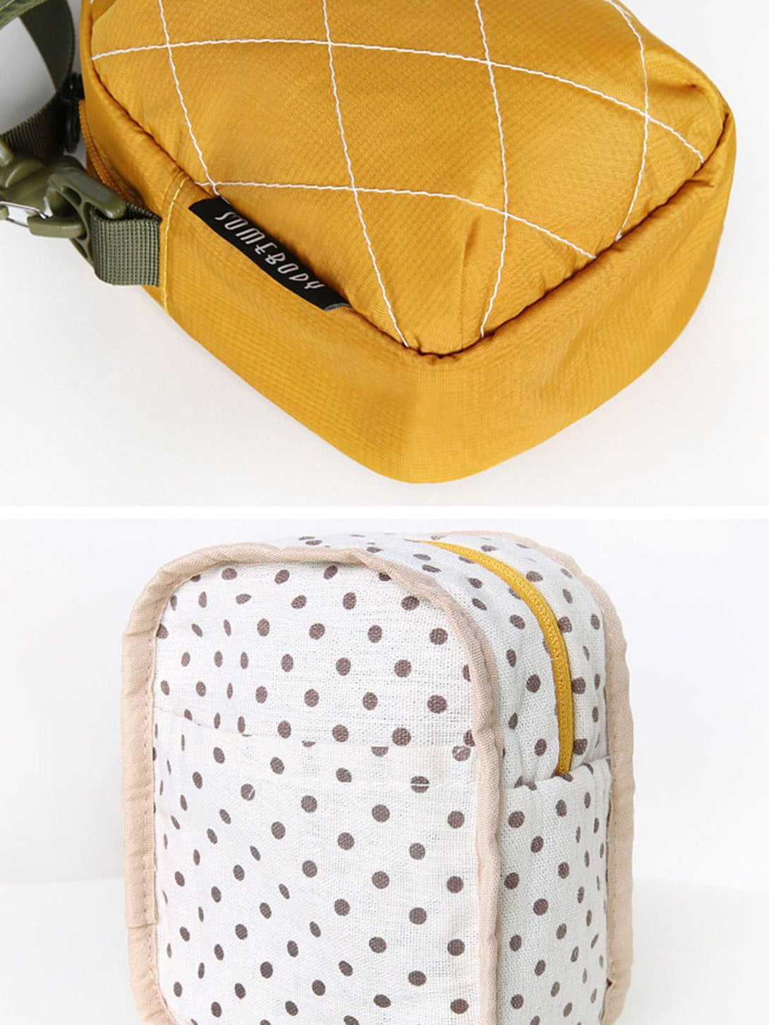 TALISHKO bag featuring detailed polka dot pattern and quilted design, perfect for stylish storage.