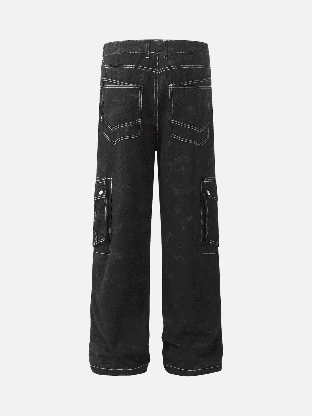 Back view of TALISHKO tie-dye workwear pants, highlighting the multi-pocket design.