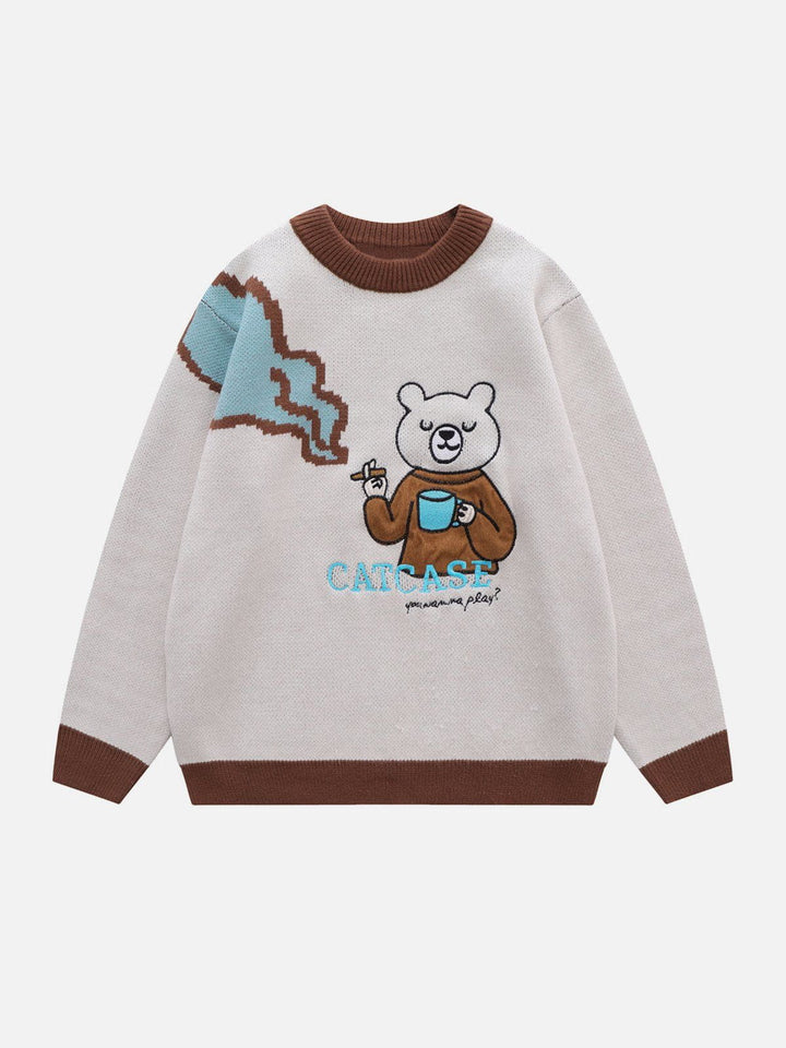 TALISHKO - Bear Embroidery Pattern Sweater - streetwear fashion, outfit ideas - talishko.com