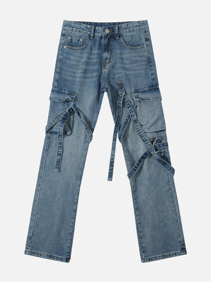 TALISHKO™ - Big Pocket Tie Jeans streetwear fashion - talishko.com
