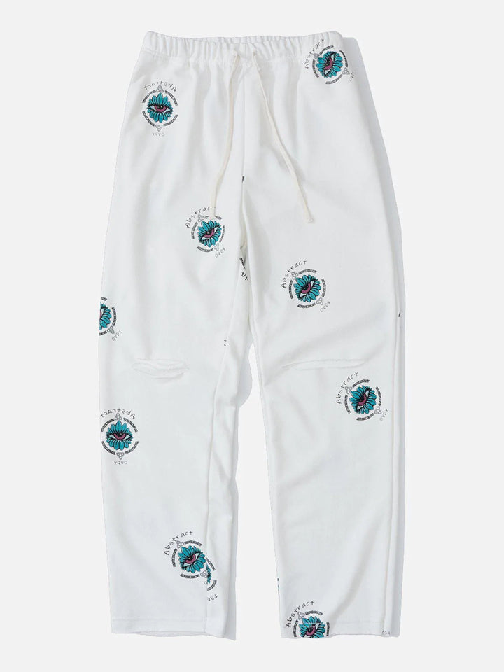 TALISHKO - Blue Eye Print Drawstring Shredded Pants - streetwear fashion, outfit ideas - talishko.com