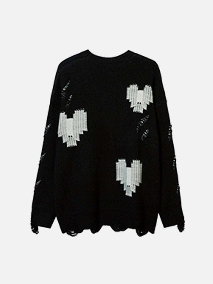 TALISHKO™ - Broken Hole Heart Cutout Sweater streetwear fashion - talishko.com