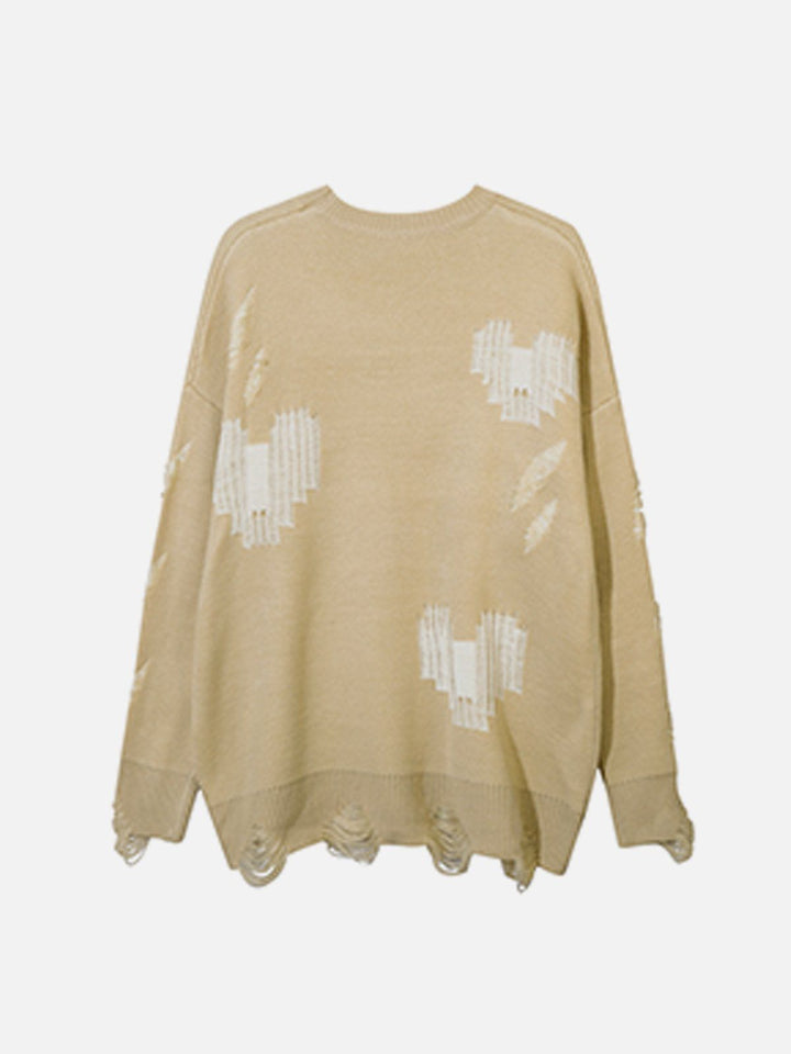 TALISHKO™ - Broken Hole Heart Cutout Sweater streetwear fashion - talishko.com
