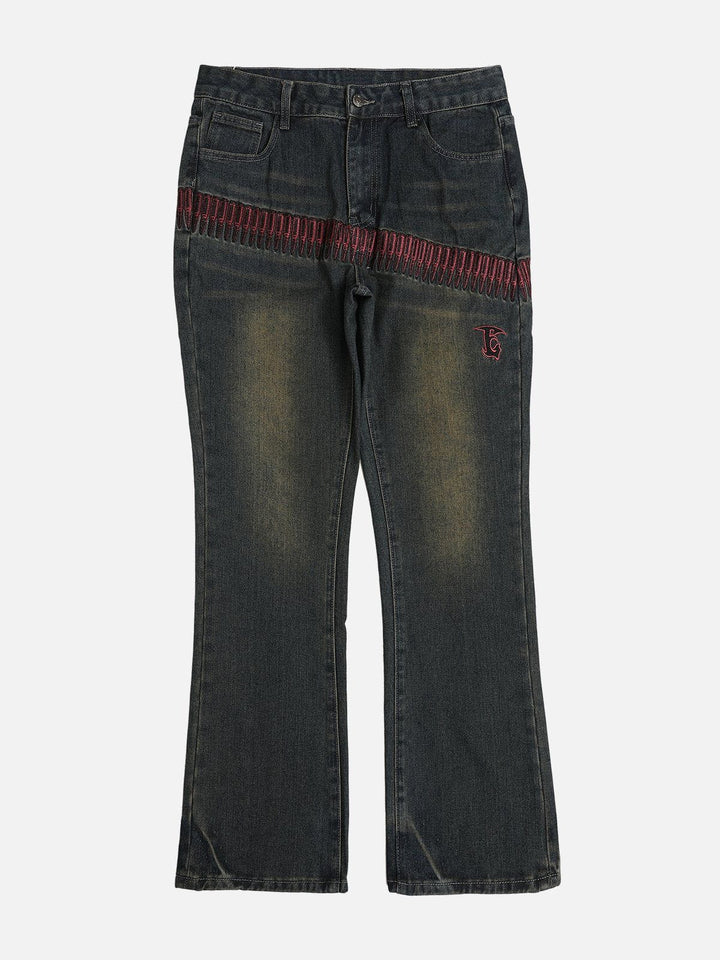 TALISHKO - Bullet Embroidery Patchwork Jeans - streetwear fashion, outfit ideas - talishko.com