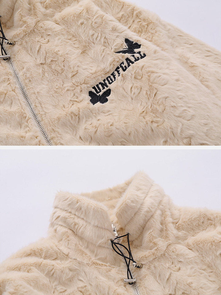 TALISHKO - Butterfly Applique Embossed Plush Winter Coat - streetwear fashion, outfit ideas - talishko.com