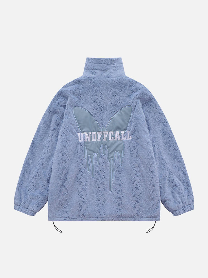 TALISHKO - Butterfly Applique Embossed Plush Winter Coat - streetwear fashion, outfit ideas - talishko.com