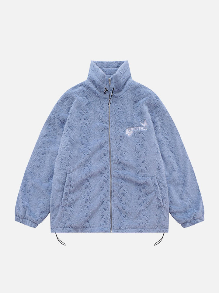 TALISHKO - Butterfly Applique Embossed Plush Winter Coat - streetwear fashion, outfit ideas - talishko.com