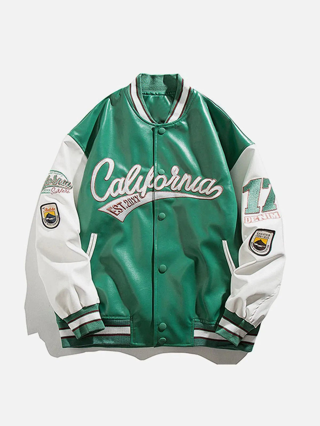 TALISHKO - "California" PU Stitching Varsity Jacket - streetwear fashion, outfit ideas - talishko.com