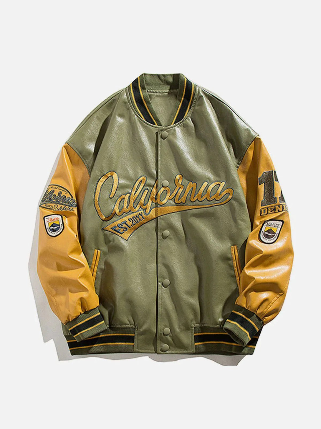 TALISHKO - "California" PU Stitching Varsity Jacket - streetwear fashion, outfit ideas - talishko.com