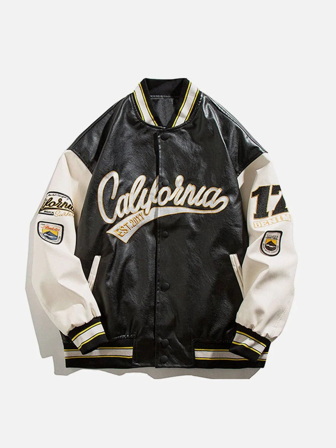 TALISHKO - "California" PU Stitching Varsity Jacket - streetwear fashion, outfit ideas - talishko.com