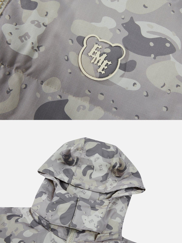 TALISHKO - Camouflage Embroidered Letters Winter Coat - streetwear fashion, outfit ideas - talishko.com