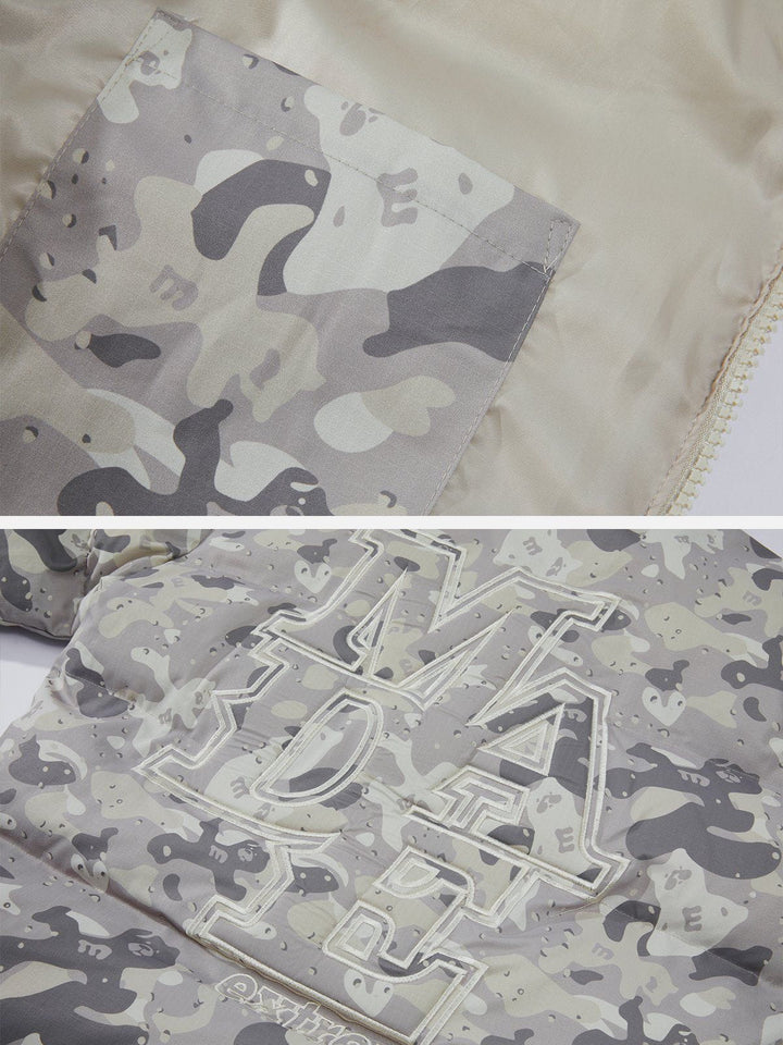 TALISHKO - Camouflage Embroidered Letters Winter Coat - streetwear fashion, outfit ideas - talishko.com