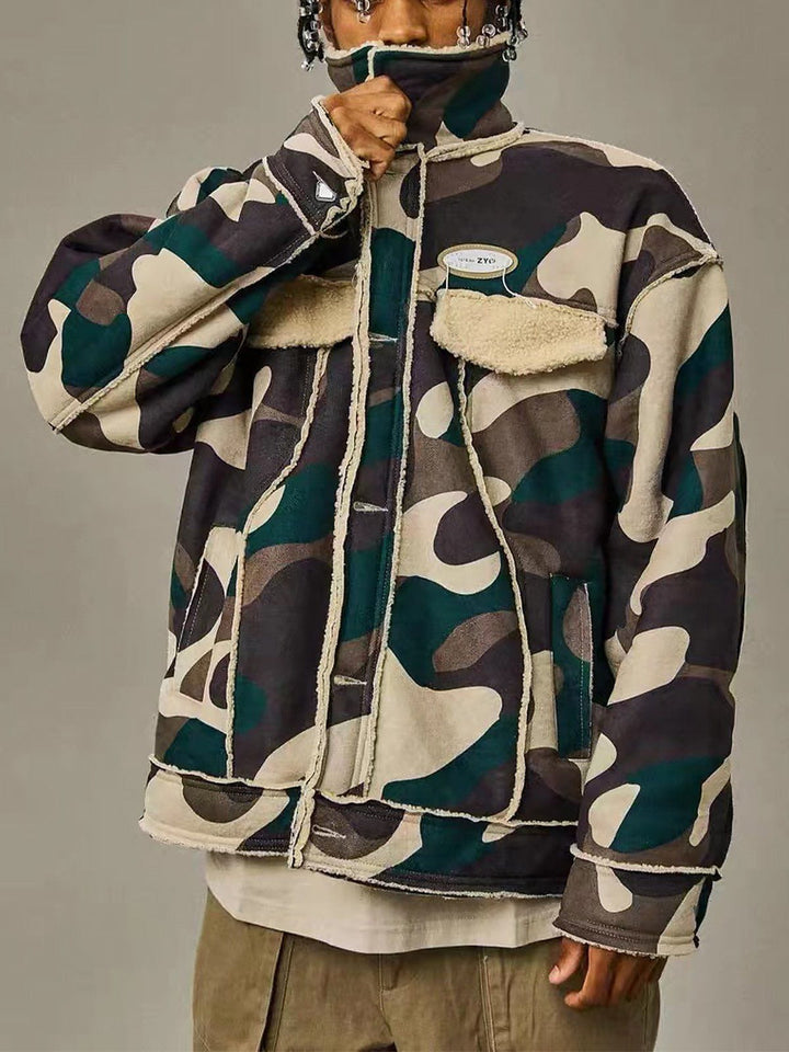 TALISHKO - Camouflage Panel Sherpa Coat - streetwear fashion, outfit ideas - talishko.com