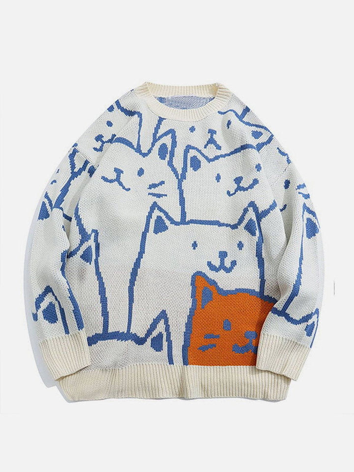TALISHKO - Cartoon Cat Pattern Knit Sweater - streetwear fashion, outfit ideas - talishko.com