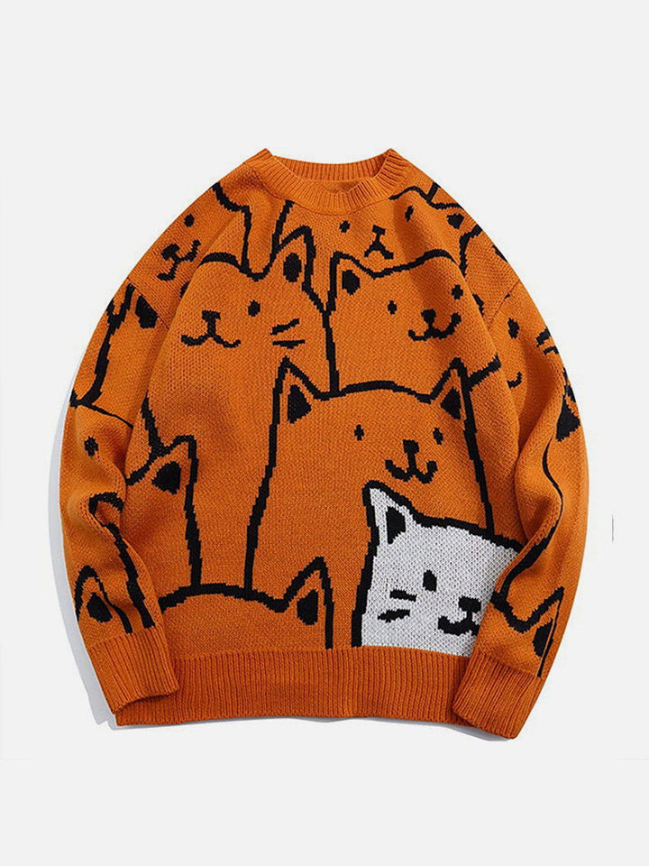 TALISHKO - Cartoon Cat Pattern Knit Sweater - streetwear fashion, outfit ideas - talishko.com