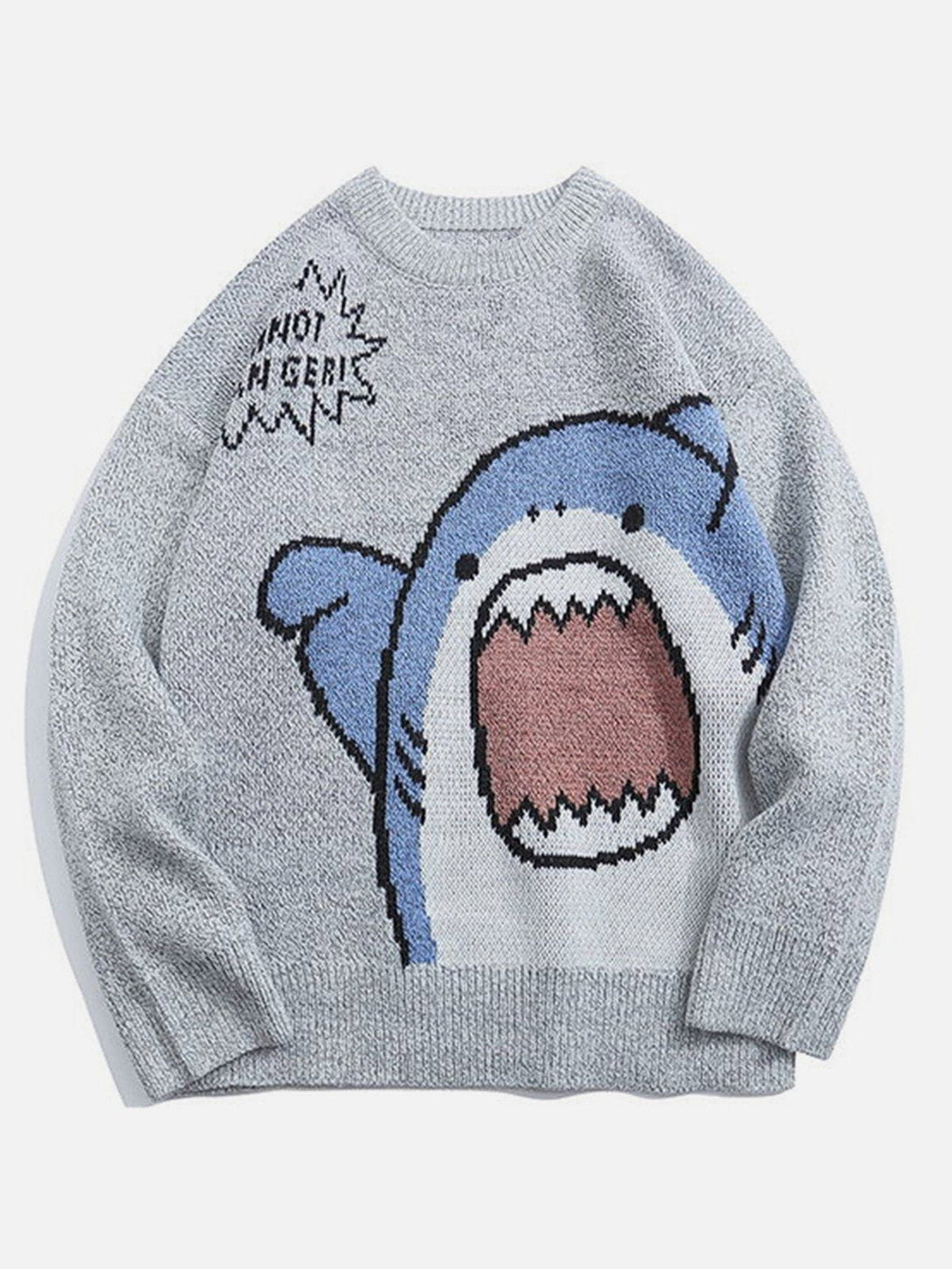 TALISHKO - Cartoon Shark Pattern Knitted Sweater - streetwear fashion, outfit ideas - talishko.com