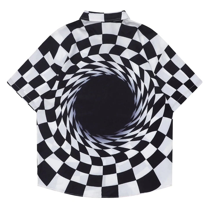 TALISHKO - Checkerboard Black Hole Short Sleeve Shirt - streetwear fashion, outfit ideas - talishko.com