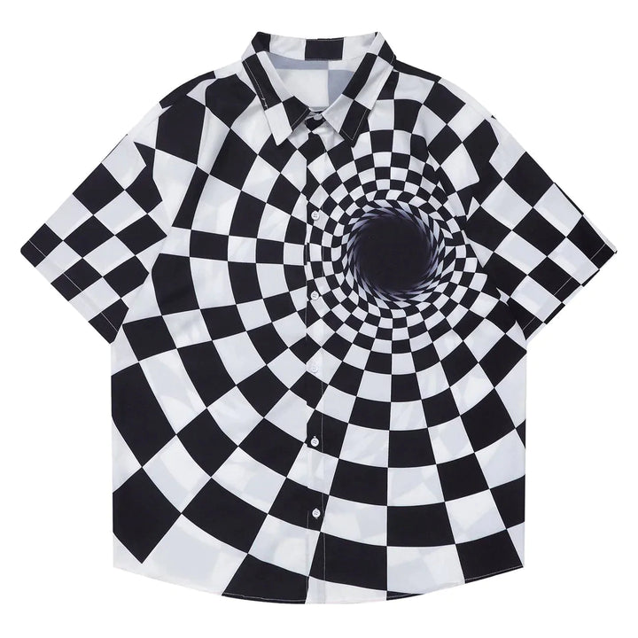 TALISHKO - Checkerboard Black Hole Short Sleeve Shirt - streetwear fashion, outfit ideas - talishko.com