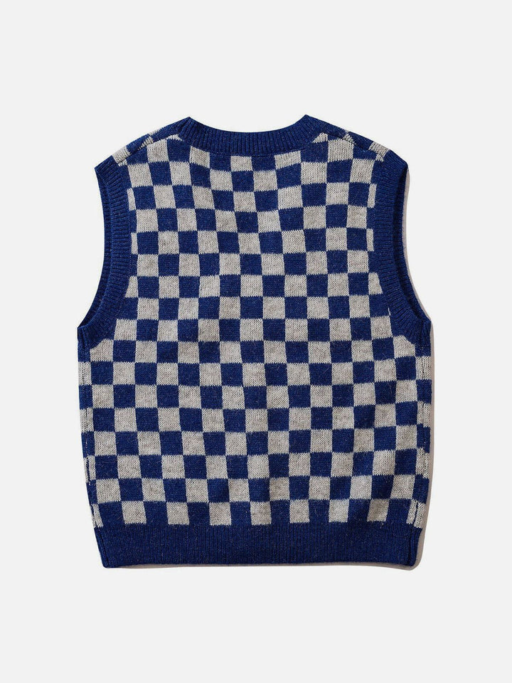 TALISHKO - Checkerboard Knit Sweater Vest - streetwear fashion, outfit ideas - talishko.com