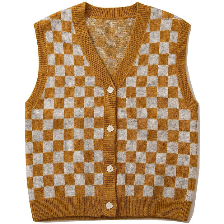 TALISHKO - Checkerboard Knit Sweater Vest - streetwear fashion, outfit ideas - talishko.com