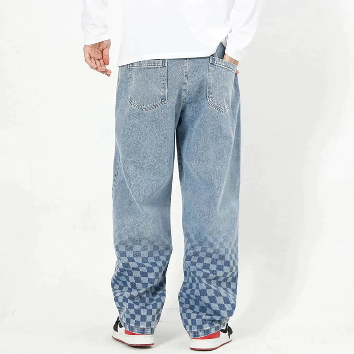 TALISHKO - Checkerboard Print Jeans - streetwear fashion, outfit ideas - talishko.com