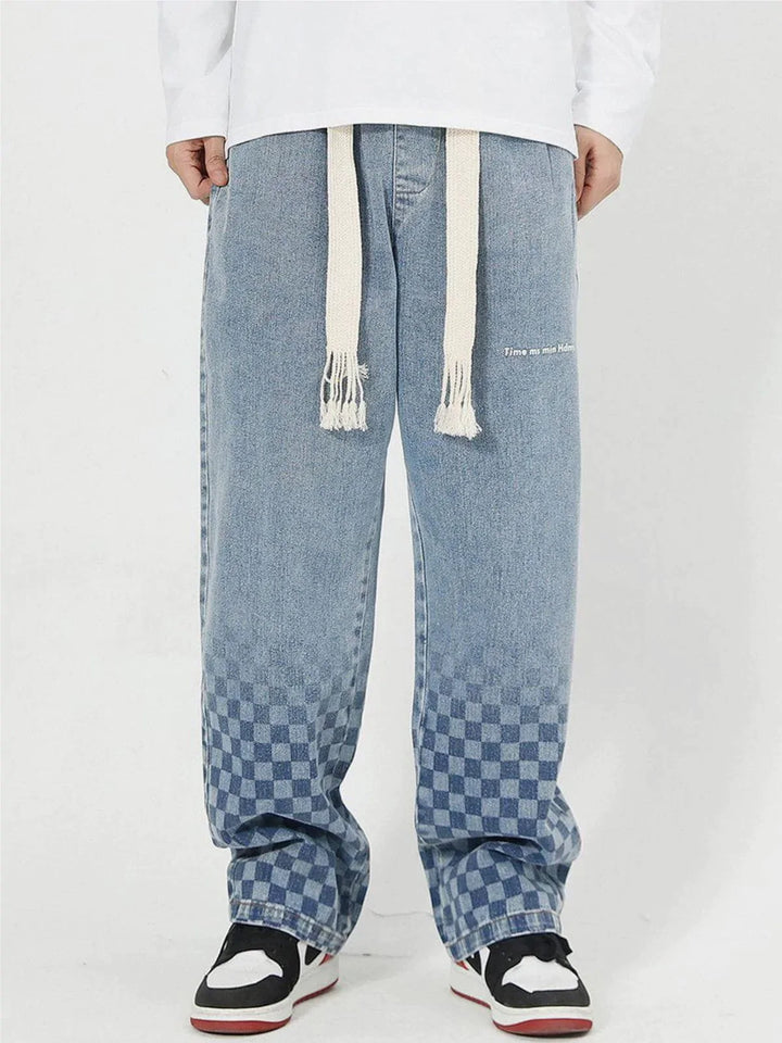 TALISHKO - Checkerboard Print Jeans - streetwear fashion, outfit ideas - talishko.com