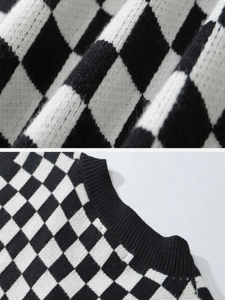 TALISHKO - Checkerboard Print Sweater Vest - streetwear fashion, outfit ideas - talishko.com