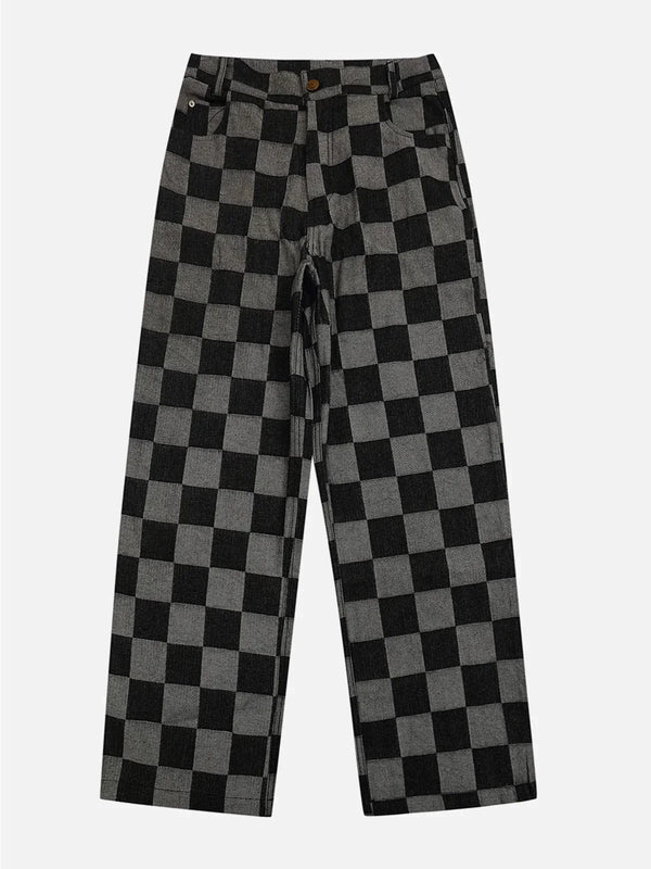 TALISHKO - Checkerboard Wide Leg Jeans - streetwear fashion, outfit ideas - talishko.com