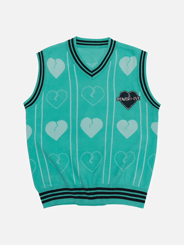 TALISHKO - Colorblock Heart Embroidery Sweater Vest - streetwear fashion, outfit ideas - talishko.com