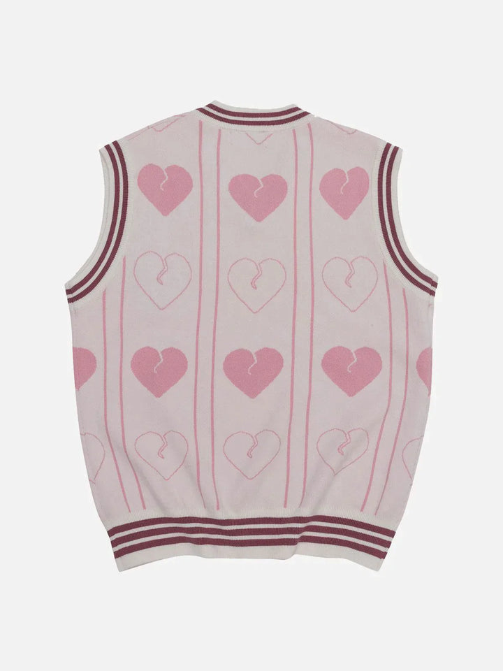 TALISHKO - Colorblock Heart Embroidery Sweater Vest - streetwear fashion, outfit ideas - talishko.com