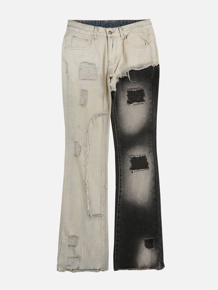 TALISHKO - Colorblock Shredded Raw Jeans - streetwear fashion, outfit ideas - talishko.com