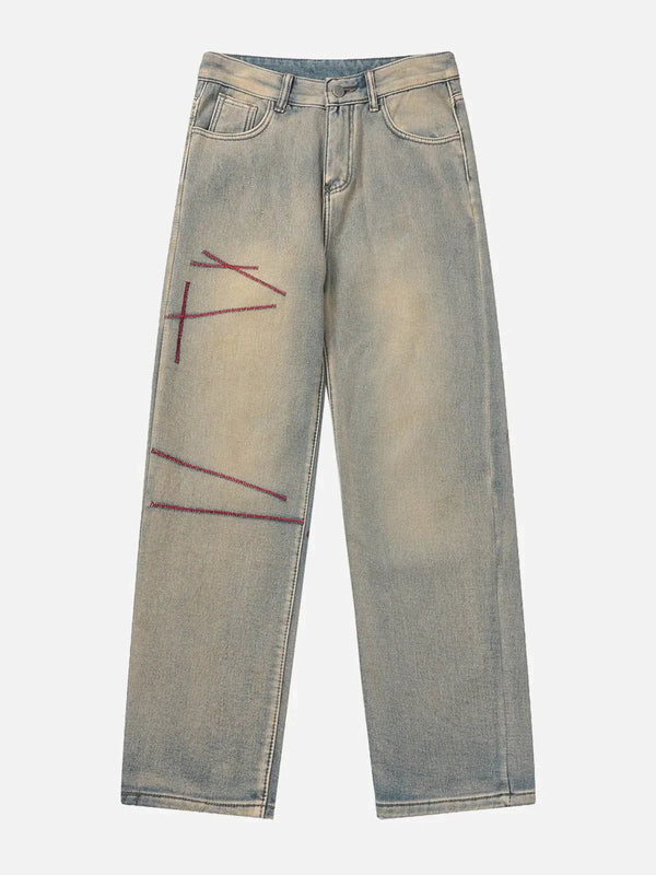 TALISHKO - Contrast Embroidered Thread Washed Jeans - streetwear fashion, outfit ideas - talishko.com