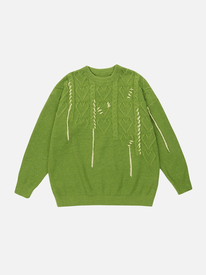 TALISHKO™ - Contrast Tassel Heart Cable Knit Sweater streetwear fashion - talishko.com