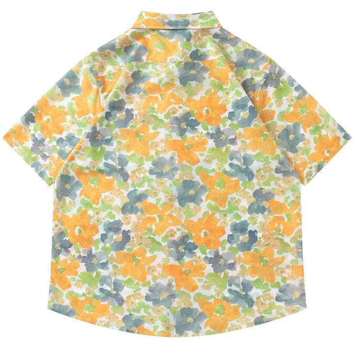 TALISHKO - Contrasting Color Floral Print Short Sleeve Shirt - streetwear fashion, outfit ideas - talishko.com