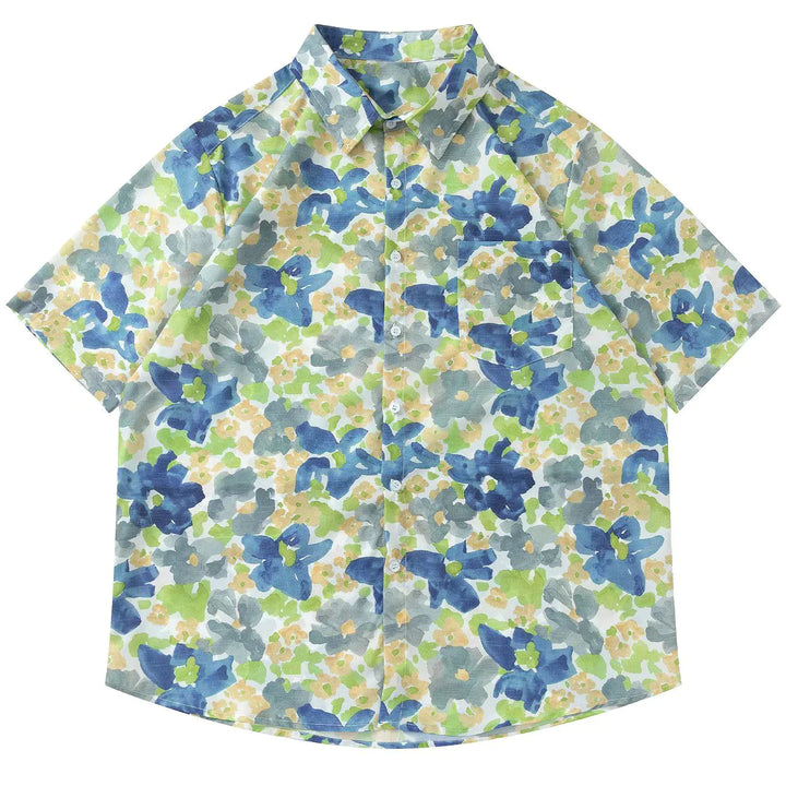 TALISHKO - Contrasting Color Floral Print Short Sleeve Shirt - streetwear fashion, outfit ideas - talishko.com