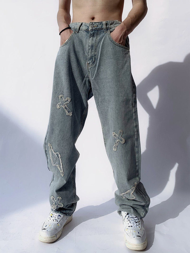 TALISHKO - Cross Lightning Print Jeans - streetwear fashion, outfit ideas - talishko.com