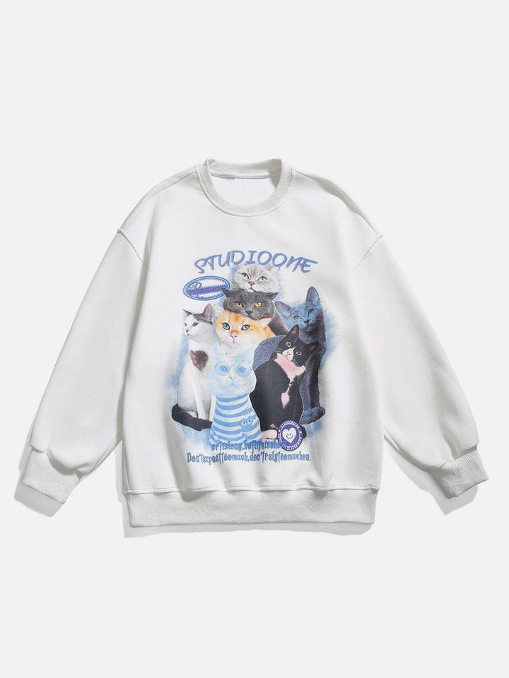TALISHKO - Cute Cat Print Sweatshirt - streetwear fashion, outfit ideas - talishko.com