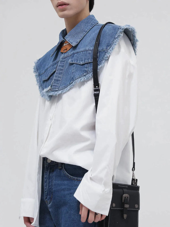 TALISHKO - Denim Shawl Long Sleeve Shirt - streetwear fashion, outfit ideas - talishko.com