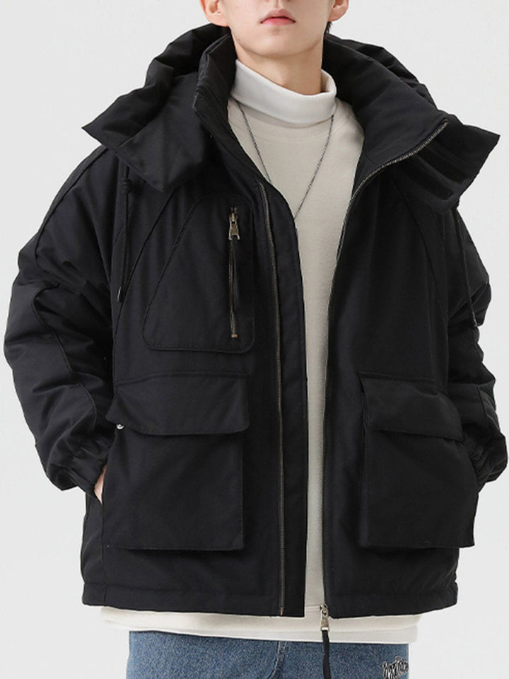 TALISHKO - Detachable Hat Patchwork Winter Coat - streetwear fashion, outfit ideas - talishko.com