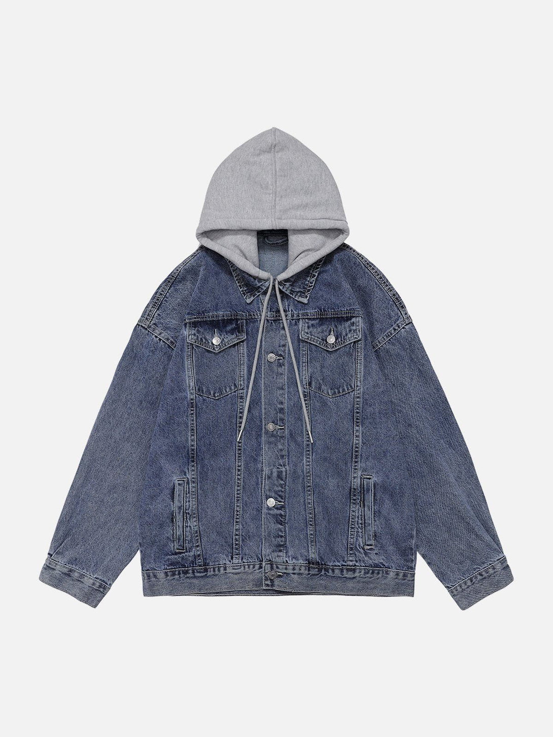 TALISHKO - Detachable Hood Solid Denim Jacket - streetwear fashion, outfit ideas - talishko.com