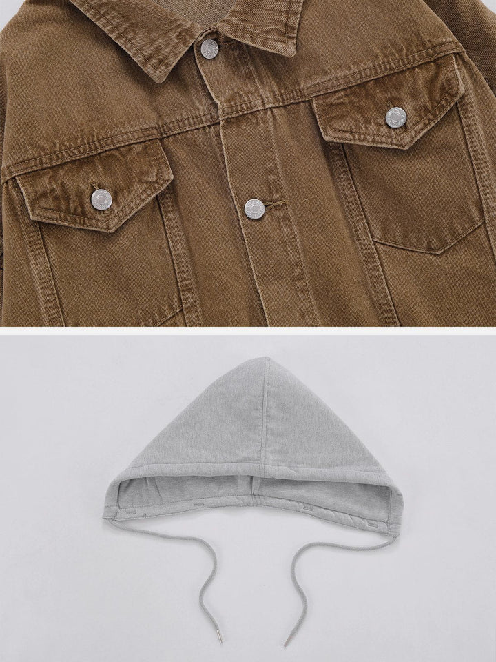 TALISHKO - Detachable Hood Solid Denim Jacket - streetwear fashion, outfit ideas - talishko.com