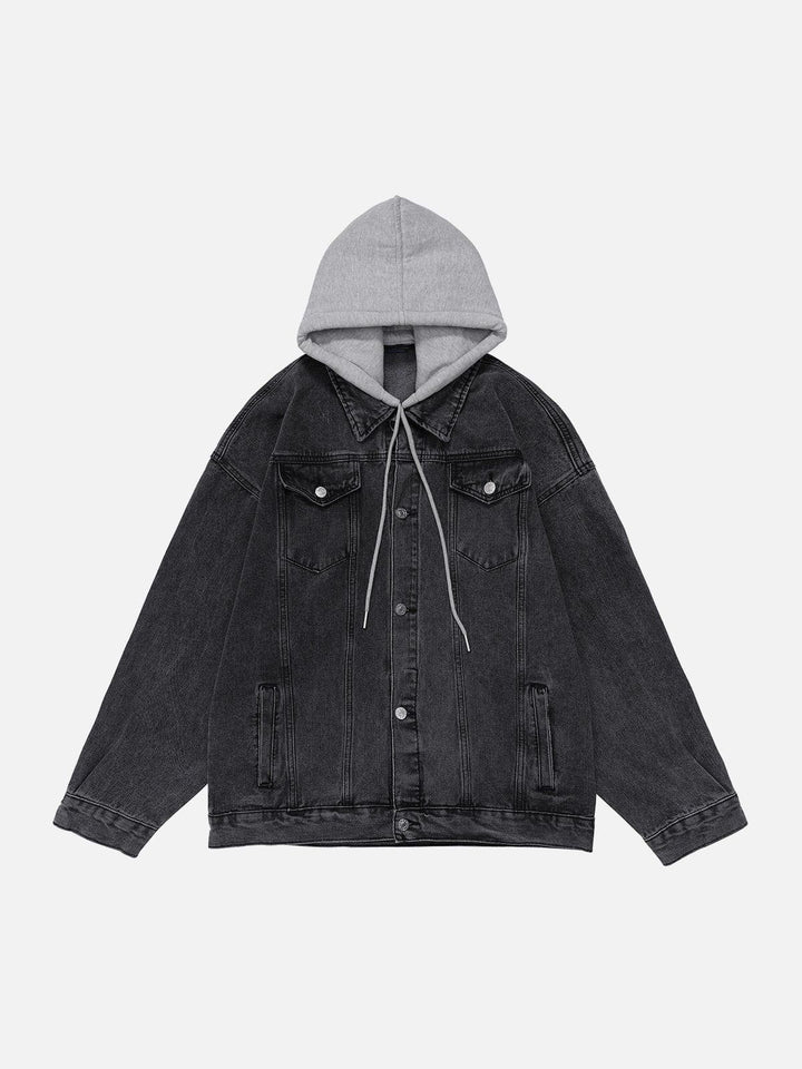 TALISHKO™ - Detachable Hood Solid Denim Jacket streetwear fashion - talishko.com
