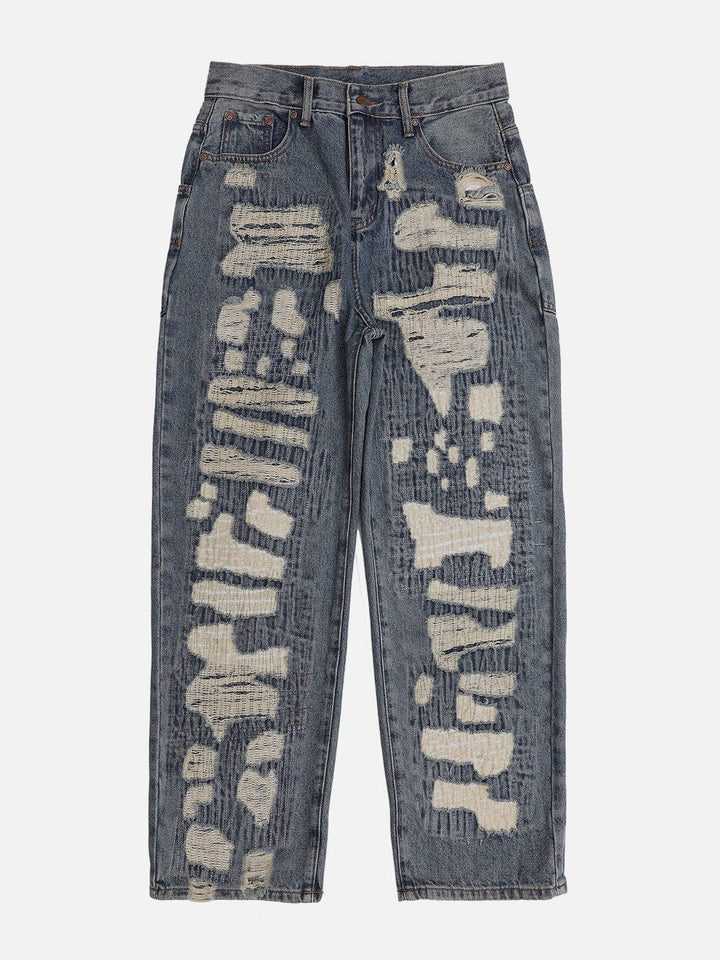 TALISHKO - Distressed Stitched Patched Jeans - streetwear fashion, outfit ideas - talishko.com
