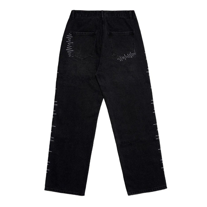 TALISHKO - EKG-embroidered Jeans - streetwear fashion, outfit ideas - talishko.com