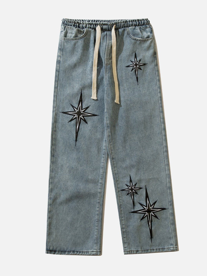 TALISHKO - Embroidered Drawstring Jeans - streetwear fashion, outfit ideas - talishko.com