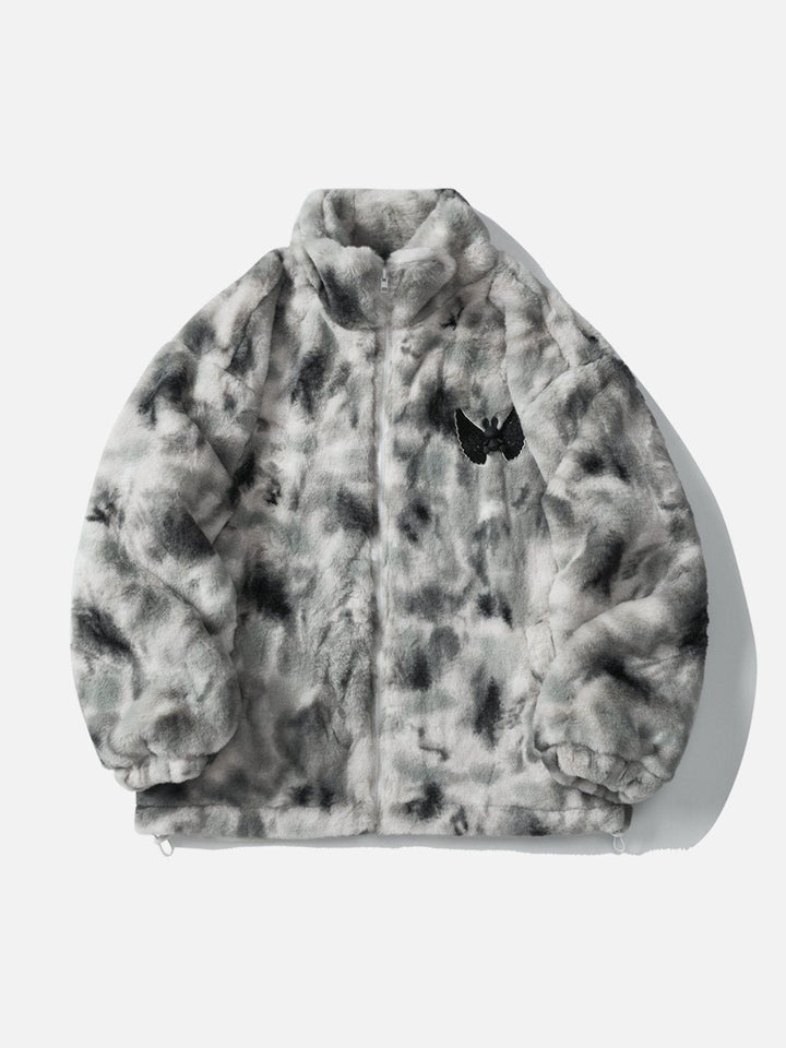 TALISHKO - Embroidered Wings Bunny Label Tie Dye Sherpa Coat - streetwear fashion, outfit ideas - talishko.com