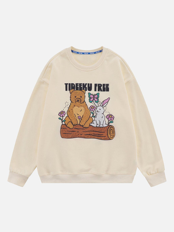 TALISHKO - Embroidery Bear Rabbit Sweatshirt - streetwear fashion, outfit ideas - talishko.com